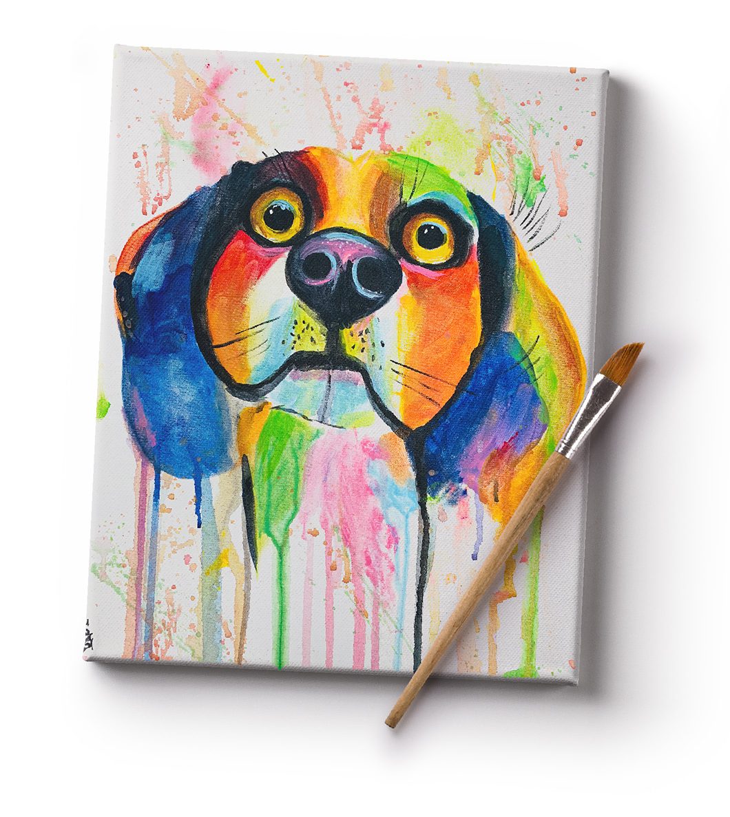 Színes beagle kutya festmény vásznon