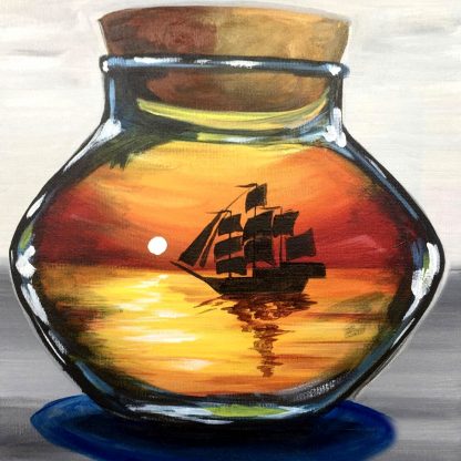 a kép tartalma: üvegpalack, hajó, naplemente