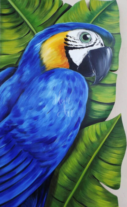 a kép egy kék színű ara papagáj festményt mutat