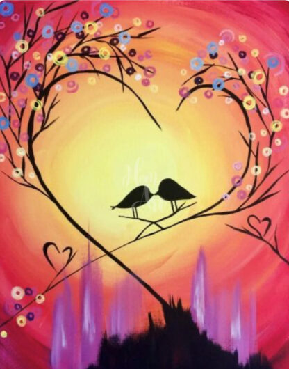 a fénykép szív alakú ágakat és két madarat ábrázol