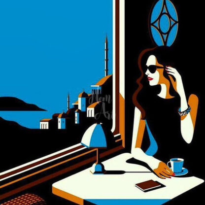 a kép tartalma: ablak, nő, asztal, tengerpar
